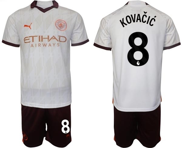 2023-24 Manchester City #8 Mateo Kovacic White Away Soccer Jersey