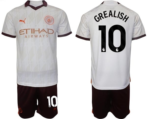 2023-24 Manchester City #10 Jack Grealish White Away Soccer Jersey