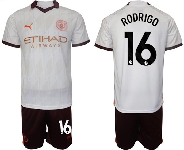 2023-24 Manchester City #16 Rodrigo White Away Soccer Jersey