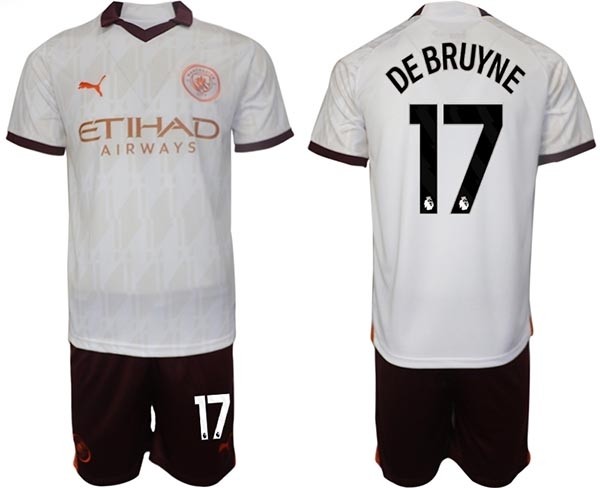 2023-24 Manchester City #17 Kevin de Bruyne White Away Soccer Jersey