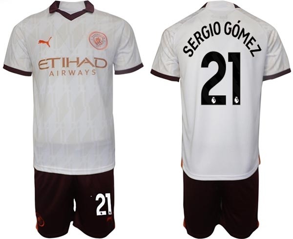 2023-24 Manchester City #21 Sergio Gomez White Away Soccer Jersey