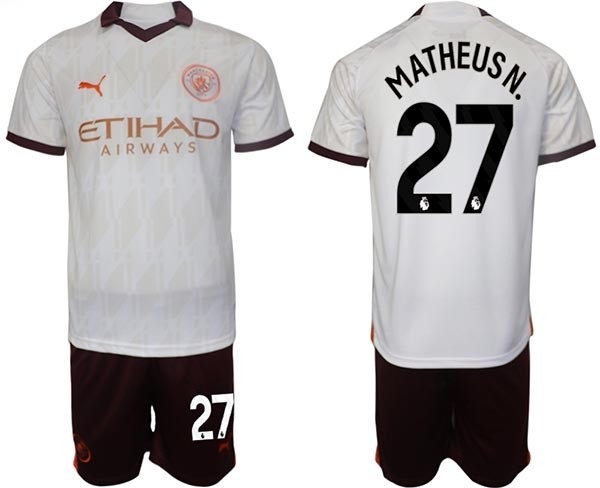 2023-24 Manchester City #27 Matheusn. White Away Soccer Jersey