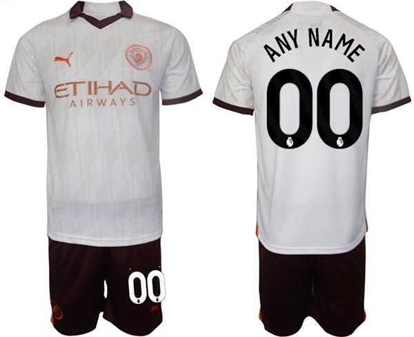 2023-24 Manchester City Custom White Away Soccer Jersey(Name and number remark in comment column)