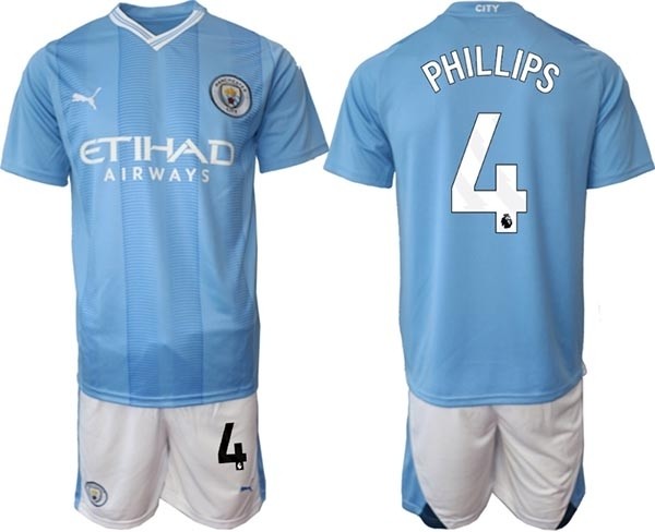 2023-24 Manchester City #4 Kalvin Phillips Blue Home Soccer Jersey