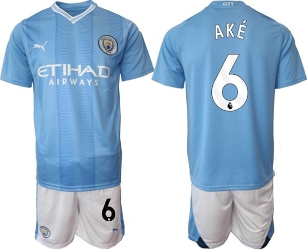 2023-24 Manchester City #6 Nathan Ake Blue Home Soccer Jersey