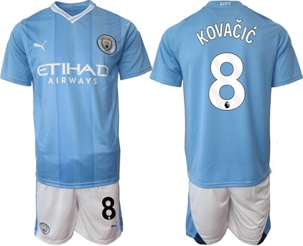 2023-24 Manchester City #8 Mateo Kovacic Blue Home Soccer Jersey