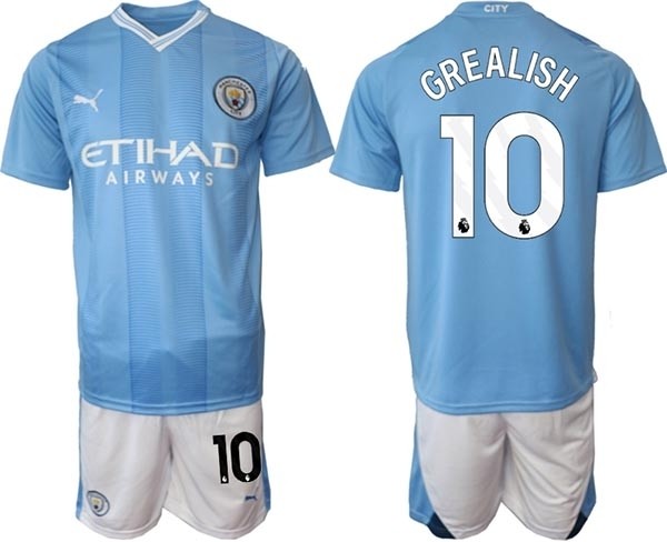 2023-24 Manchester City #10 Jack Grealish Blue Home Soccer Jersey