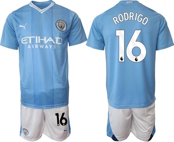 2023-24 Manchester City #16 Rodrigo Blue Home Soccer Jersey