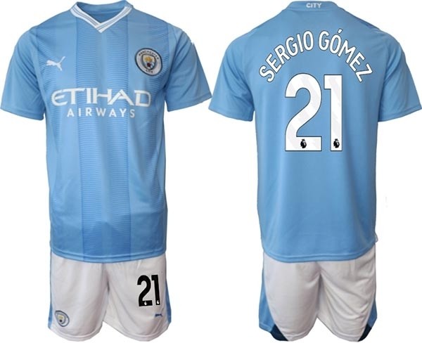 2023-24 Manchester City #21 Sergio Gomez Blue Home Soccer Jersey