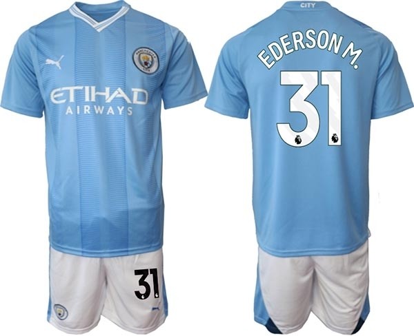 2023-24 Manchester City #31 Ederson M. Blue Home Soccer Jersey