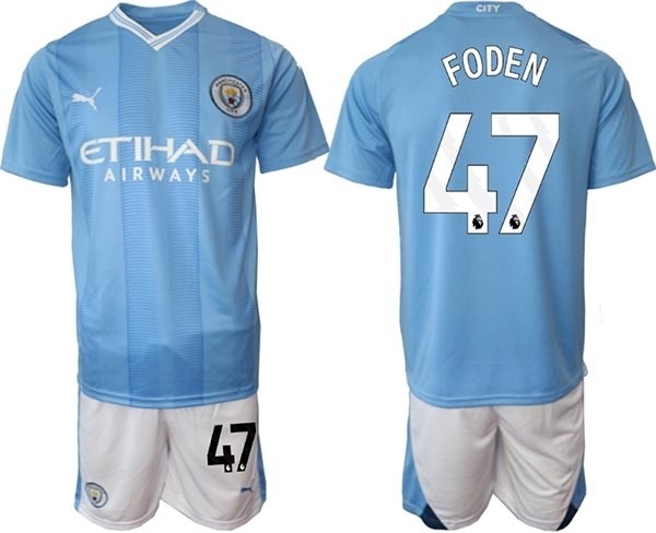 2023-24 Manchester City #47 Phil Foden Blue Home Soccer Jersey