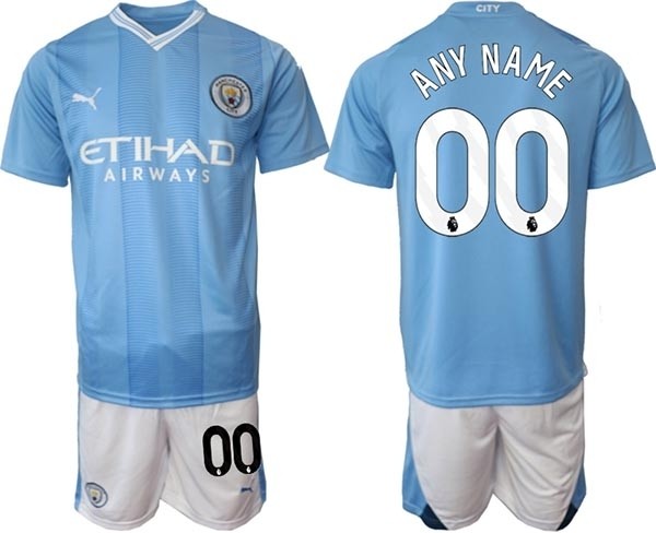 2023-24 Manchester City Custom Blue Home Soccer Jersey(Name and number remark in comment column)