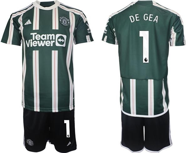 2023-24 Manchester United #1 David De Gea Green-White Stripes Away Soccer Jersey