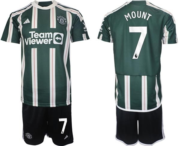 2023-24 Manchester United #7 Mason Mount Green-White Stripes Away Soccer Jersey