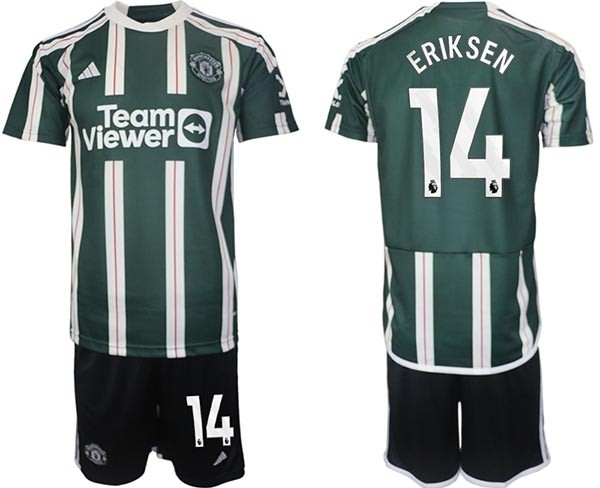 2023-24 Manchester United #14 Christian Eriksen Green-White Stripes Away Soccer Jersey