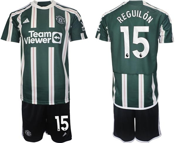 2023-24 Manchester United #15 Sergio Reguilon Green-White Stripes Away Soccer Jersey