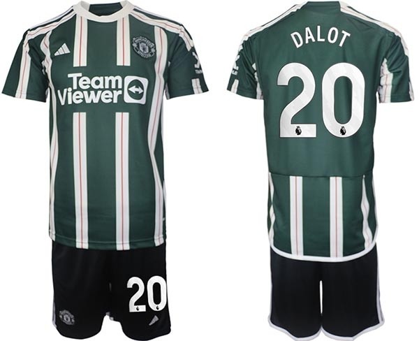 2023-24 Manchester United #20 Diogo Dalot Green-White Stripes Away Soccer Jersey