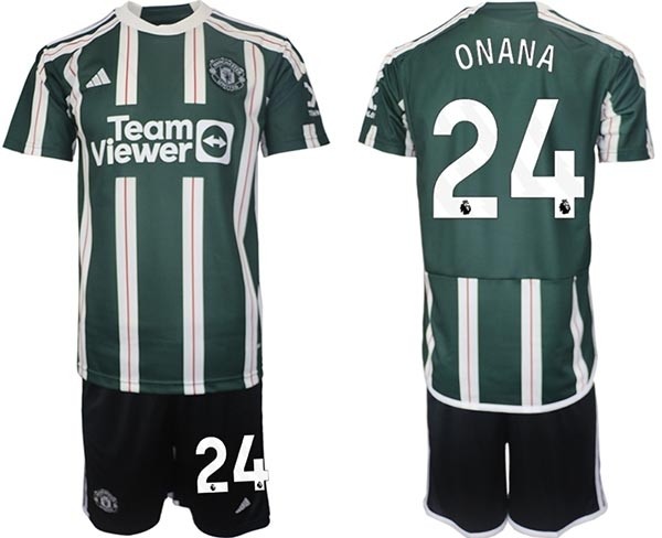 2023-24 Manchester United #24 Andre Onana Green-White Stripes Away Soccer Jersey