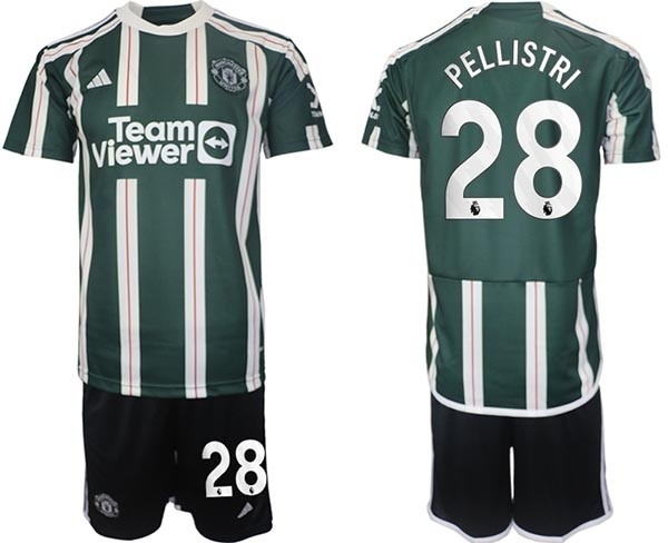 2023-24 Manchester United #28 Facundo Pellistri Green-White Stripes Away Soccer Jersey