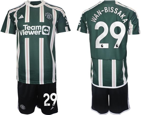 2023-24 Manchester United #29 Aaron Wan-Bissaka Green-White Stripes Away Soccer Jersey