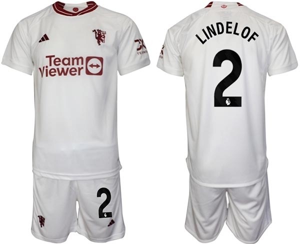 2023-24 Manchester United #2 Victor Lindelof White Away Soccer Jersey