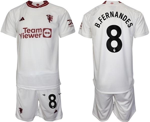 2023-24 Manchester United #8 B.Fernandes White Away Soccer Jersey