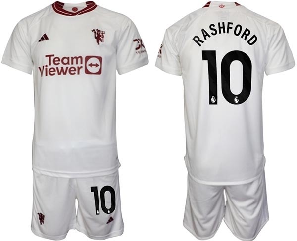 2023-24 Manchester United #10 Marcus Rashford White Away Soccer Jersey