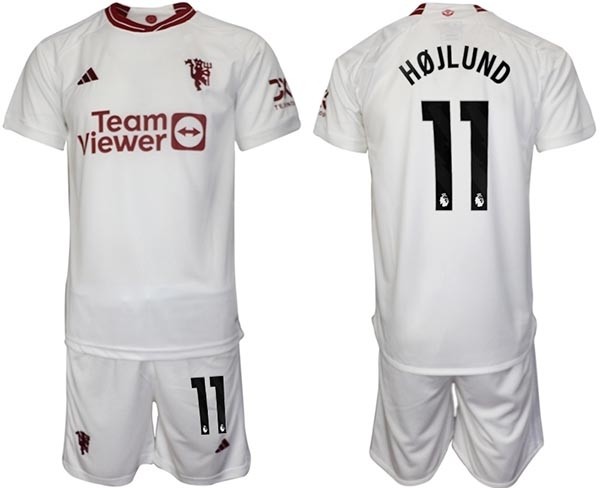 2023-24 Manchester United #11 Rasmus Hojlund White Away Soccer Jersey