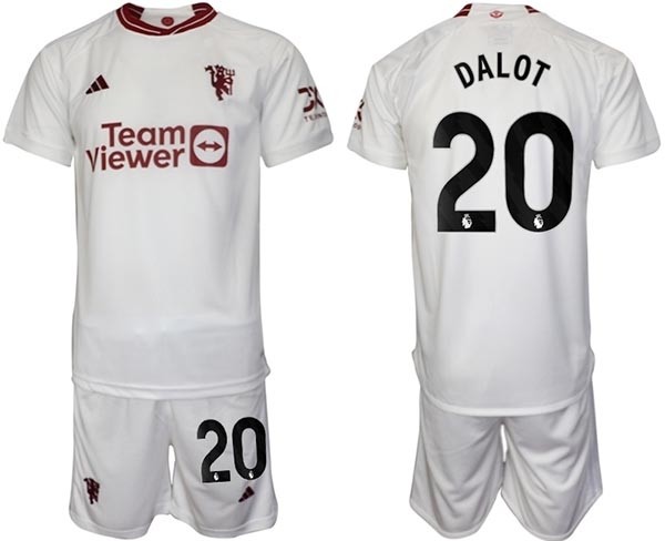 2023-24 Manchester United #20 Diogo Dalot White Away Soccer Jersey