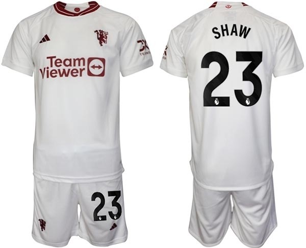 2023-24 Manchester United #23 Luke Shaw White Away Soccer Jersey