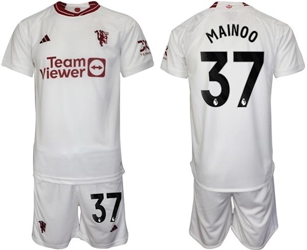 2023-24 Manchester United #37 Kobbie Mainoo White Away Soccer Jersey