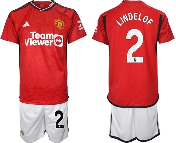 2023-24 Manchester United #2 Victor Lindel?f Red Home Soccer Jersey