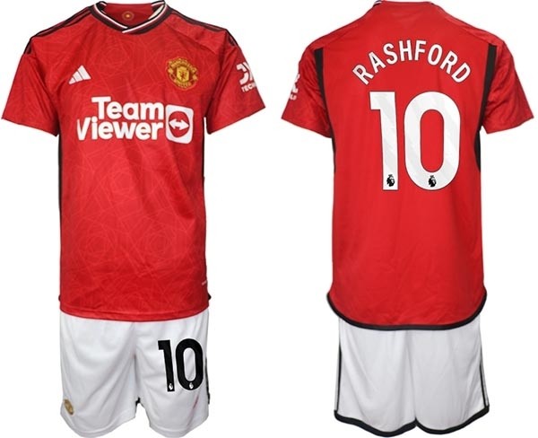 2023-24 Manchester United #10 Marcus Rashford Red Home Soccer Jersey