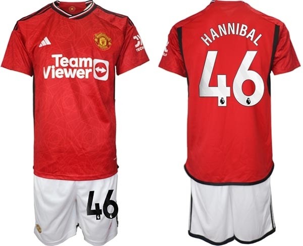 2023-24 Manchester United #46 Hannibal Mejbri Red Home Soccer Jersey