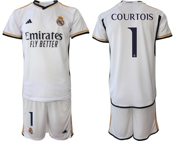 2023-24 Real Madrid #1 Thibault Courtois White Home Soccer Jersey