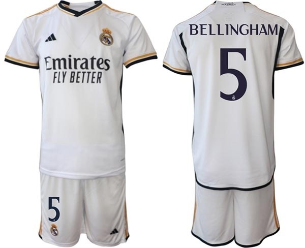 2023-24 Real Madrid #5 Jude Bellingham White Home Soccer jersey