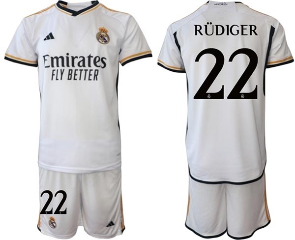 2023-24 Real Madrid #22 Antonio Rudiger White Home Soccer jersey