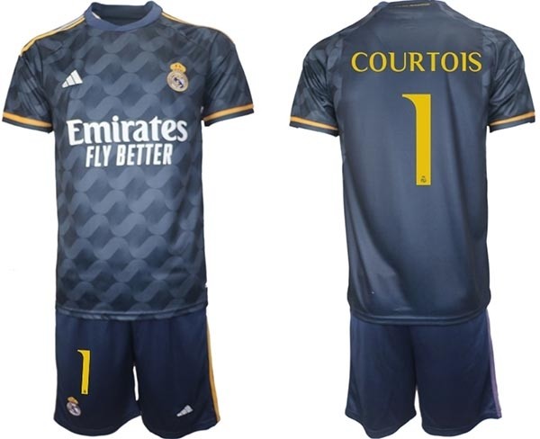 2023-24 Real Madrid #1 Thibault Courtois Navy Away Soccer Jersey