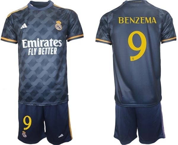 2023-24 Real Madrid #9 Karim Benzema Navy Away Soccer jersey