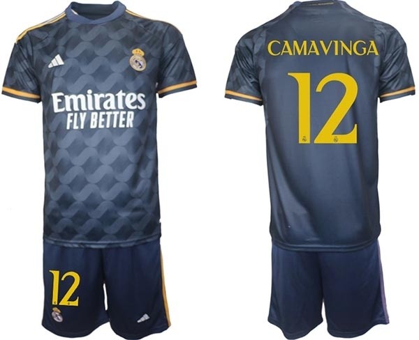 2023-24 Real Madrid #12 Eduardo Camavinga Navy Away Soccer jersey