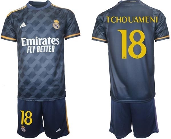 2023-24 Real Madrid #18 Aurelien Tchouameni Navy Away Soccer jersey