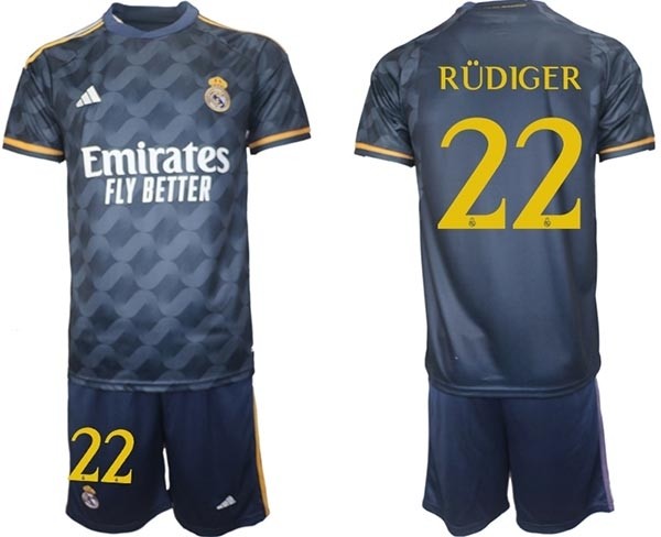 2023-24 Real Madrid #22 Antonio Rudiger Navy Away Soccer jersey