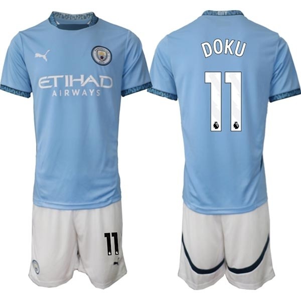 2024-25 Manchester City #11 Jeremy Doku Blue Home Soccer Jersey