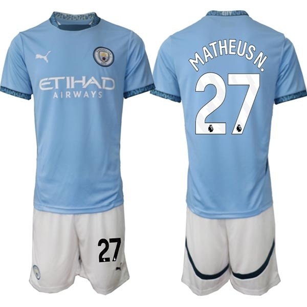 2024-25 Manchester City #27 Matheusn. Blue Home Soccer Jersey