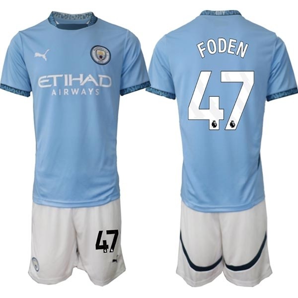 2024-25 Manchester City #47 Phil Foden Blue Home Soccer Jersey