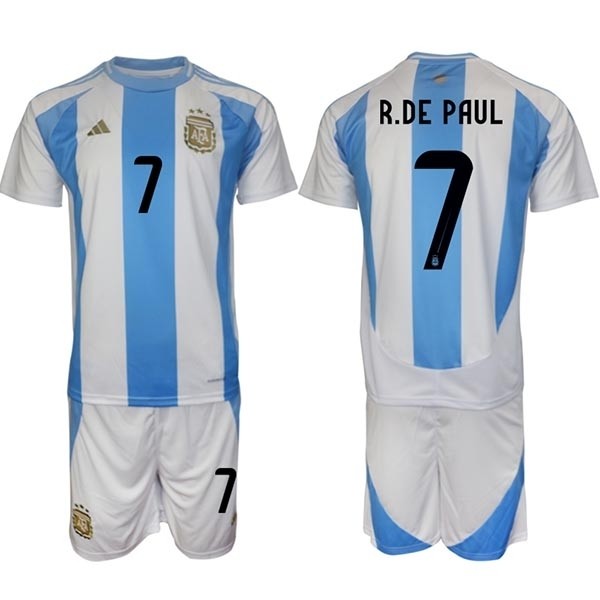 2024-25 Argentina #7 R.De Paul White-Blue Home Soccer Jersey