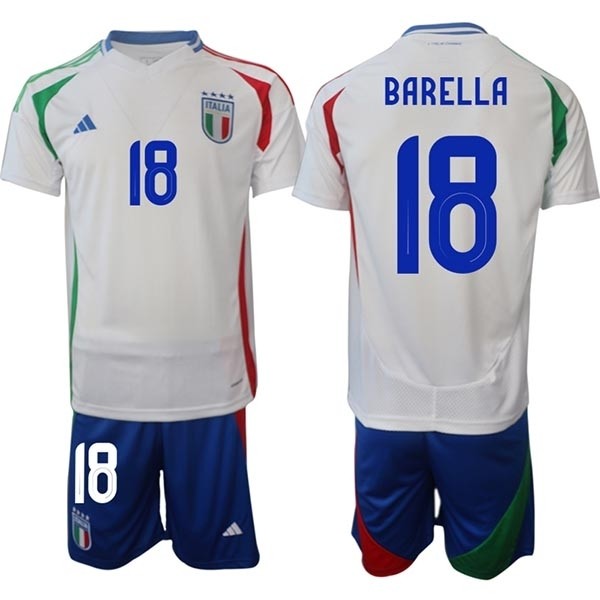 2024-25 Italy #18 Nicolo Barella White Away Soccer Adidas Jersey