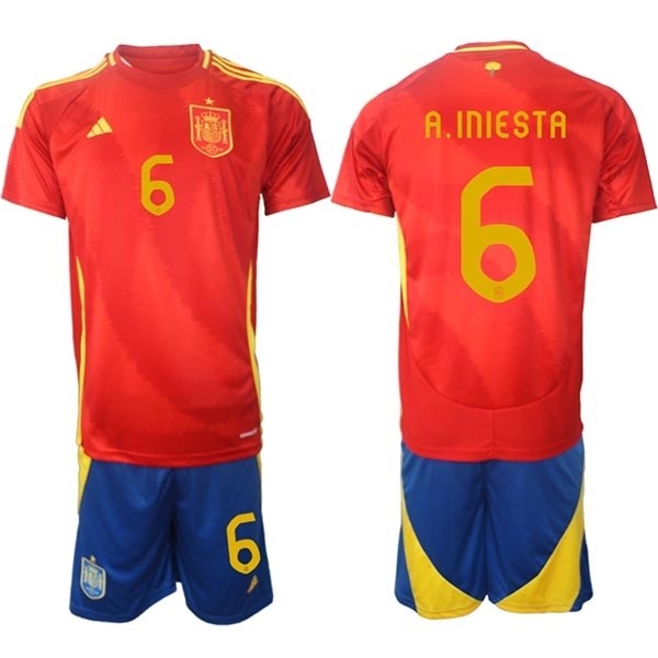 2024-25 Spain #6 A.Iniesta Red Home Soccer Adidas Jersey