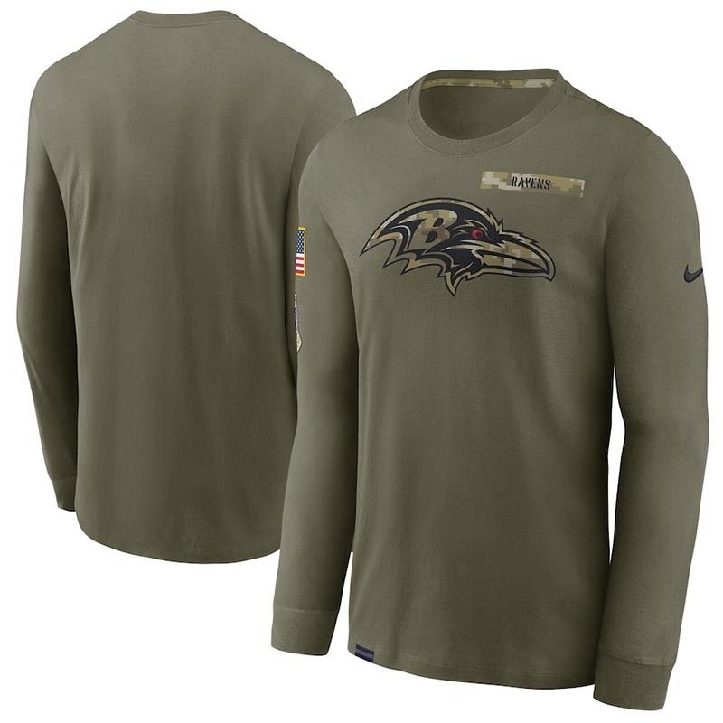 Men's Baltimore Ravens Nike Olive 2021 Salute To Service Performance Long Sleeve T-Shirt