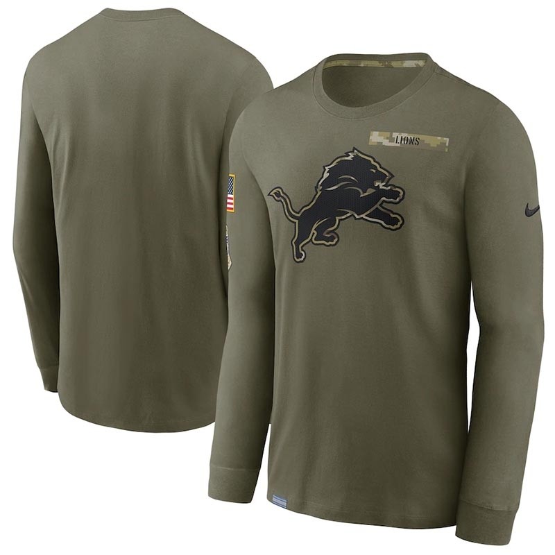 Men's Detroit Lions Nike Olive 2021 Salute To Service Performance Long Sleeve T-Shirt